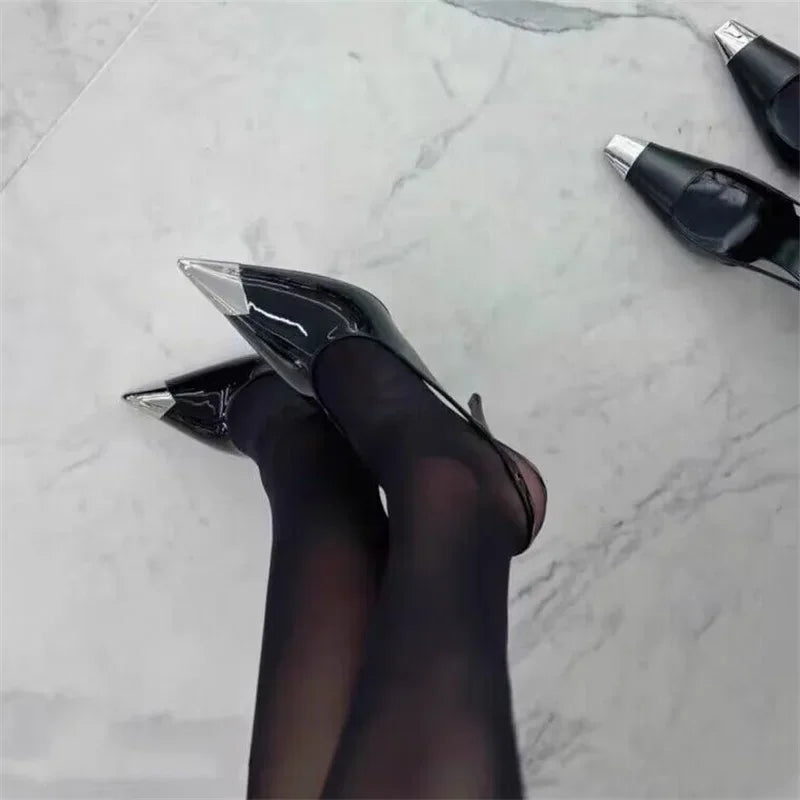 LBSFY -6CM 9CM Thin Heels Women Pumps Patent Leather Sexy Party Prom Slip-On Spring Sandals Mules Shoes