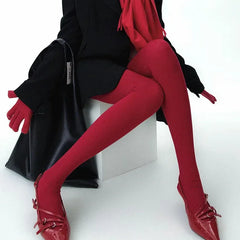 Lbsfy Women's Winter Velvet Pantyhose Bottom Pants Red Tights Warm Thickened Stocking Leggings Slim Lingerie Matte Party Accessories