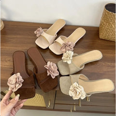 LBSFY -Women French Flowers Slippers Summer Slides Open Toe Flat Casual Shoes Leisure Sandal Female Vacation Beach Flip Flops