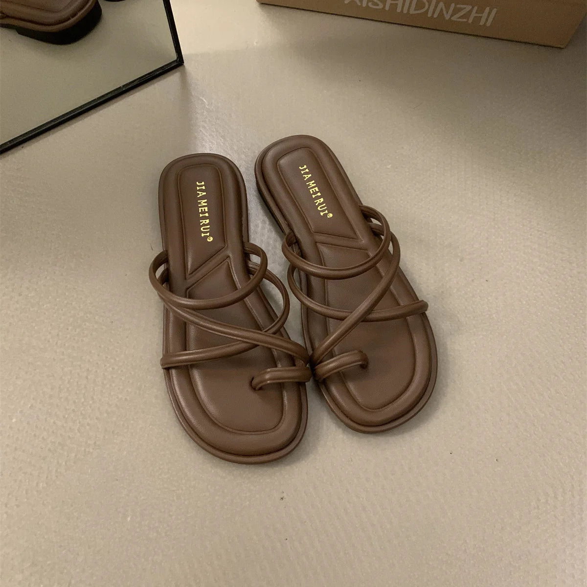LBSFY -Summer Women Slippers Shoes Low Round Heel Narrow Band Gladiator Casual Sandal Ladies Casual Outdoor Beach Slides