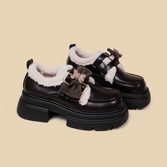 LBSFY  -   Cute Girls Uniform Chunky Princess Shoes Female Women Brown Platform Pumps Retro Loafers Winter Warm Plush Shoes