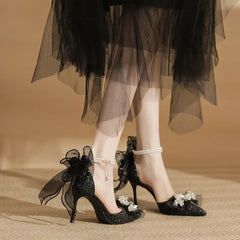 LBSFY  -  Size 34-40 Black Sequin Rhinestone Pointed Toe High Heels Women Shoes Stiletto Heel Summer Buckle Fashion Shoes