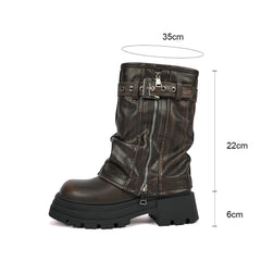 LBSFY  -  Punk Style Platform Boots Women Fashion Metal Buckles Side Zippers Chunky Boots