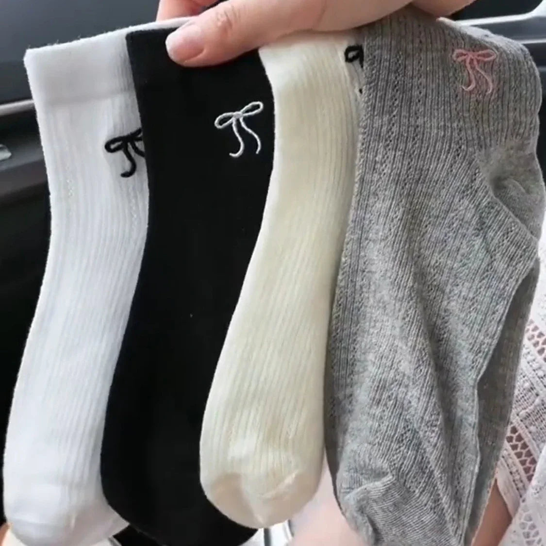 Lbsfy Lolita Sweet Lace Pink Bow Long Socks Women Girls Summer Hollow Out Sock Casual Crew Loose Sox Mid-tube Stockings Streetwears