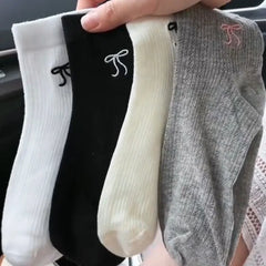 Lbsfy Lolita Sweet Lace Pink Bow Long Socks Women Girls Summer Hollow Out Sock Casual Crew Loose Sox Mid-tube Stockings Streetwears