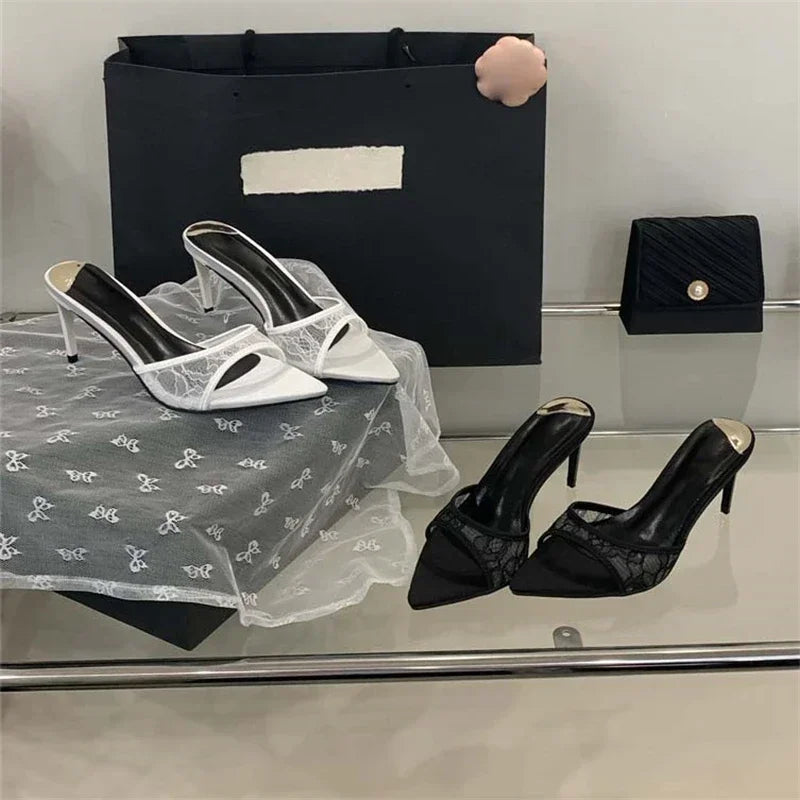 LBSFY -Summer Street Style Design Breathable Women Slippers Sexy Pointed Toe Thin High Heels Banquet Prom Mesh Shoes
