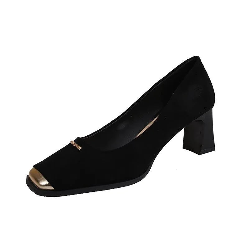 LBSFY -New Style Women's Fashion Leopard Print Buckle Women's Pumps Square Toe Stripper Party Concise Splice Ladies Shoes Zapatos Mujer