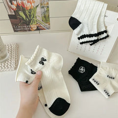 Lbsfy Women's Ankle Socks Spring Summer Black White Fashion Cute Kawaii Lolita Thin Cotton Mesh Breathable Low Tube Socks Calcetines