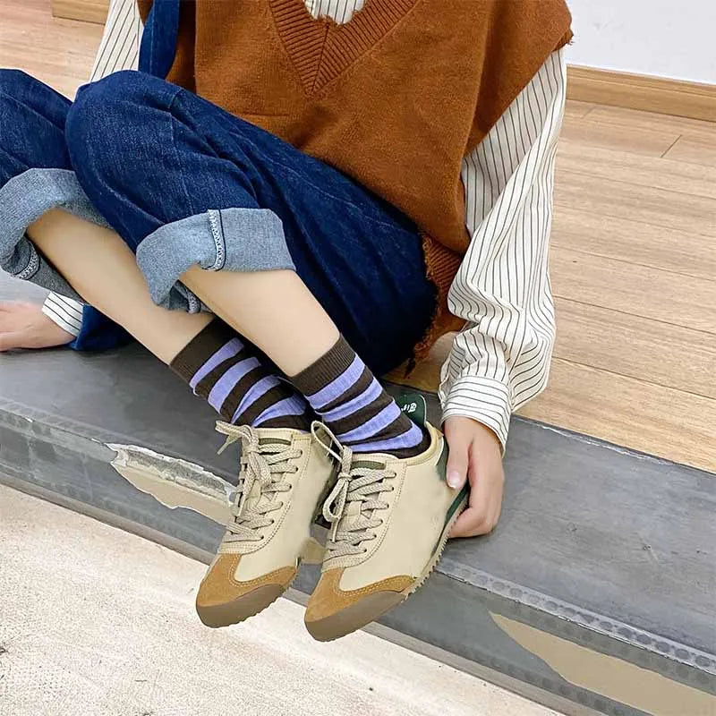 Lbsfy Socks Women Autumn Spring Winter Korea Style Harajuku Street Sport Cotton Stripes Casual Skateboard Mid-tube Sock For Girls Gift