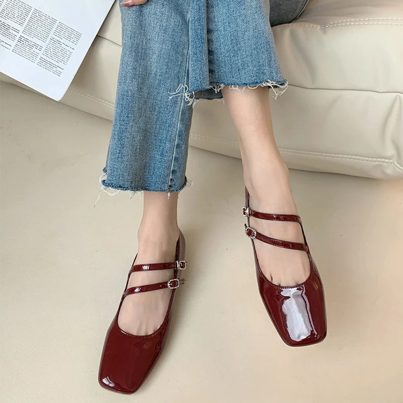 LBSFY  -  2024 New Women Flat Shoes Fashion Square Toe Shallow Buckle Ladies Ballet Shoes Soft Casual Flat Mary Jane Shoes