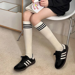 Lbsfy Cotton Women Stockings Japanese Fashion Striped Knee Socks Stockings Women College Style School Students Long Socks Stockings