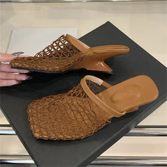 LBSFY -Design Breathable Mesh Slippers Woman Pumps Elegant Square Toe Strange Low Heels Party Ladies Slide Mule Shoes