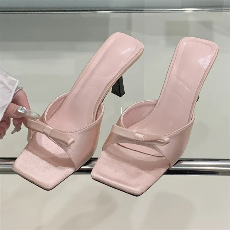 LBSFY -Summer Fashion Butterfly-kont Women Slippers Square Toe Thin Low Heels Banquet Slides Female Shoes Zapatos De Mujer