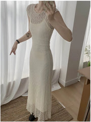 LBSFY -France Gentle Elegant Mesh Dress For Woman Spring Summer Lace Patchwork Two Pieces Sets Sling Dresses Casual Office Lady New