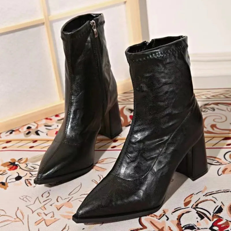 LBSFY -Designer Vintage Women Ankle Boots Fashion Pointed Toe Short Booties Elegant High Heels Shoes Botas Mujer