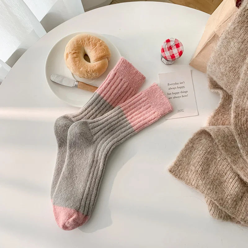 Lbsfy Cashmere Mid-calf Socks Women Korean Style Thickened Japanese Thermal Insulation Retro Wool Long Socks Autumn Winter