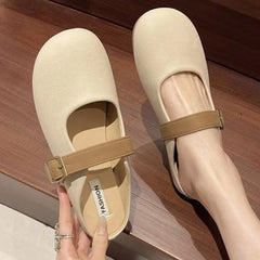 LBSFY -Soft Bottom Flat Bottom Mules Women's Slippers Spring Summer New French Style Padded Head Slip on Outdoor Rubber Heel Shoes