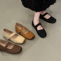 LBSFY -Square Toe Women Ballet Flats Shoes Fashion Shallow Elastic Band Spring Autumn Ladies Comfort Soft Sole Ballerina Shoes