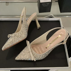 LBSFY  -  Sparkling Rhinestone High Heels Women Sexy Pointed Toe Bow Tie Luxury Designer Shoes for Women Elegant Banquet Dress Women Pumps