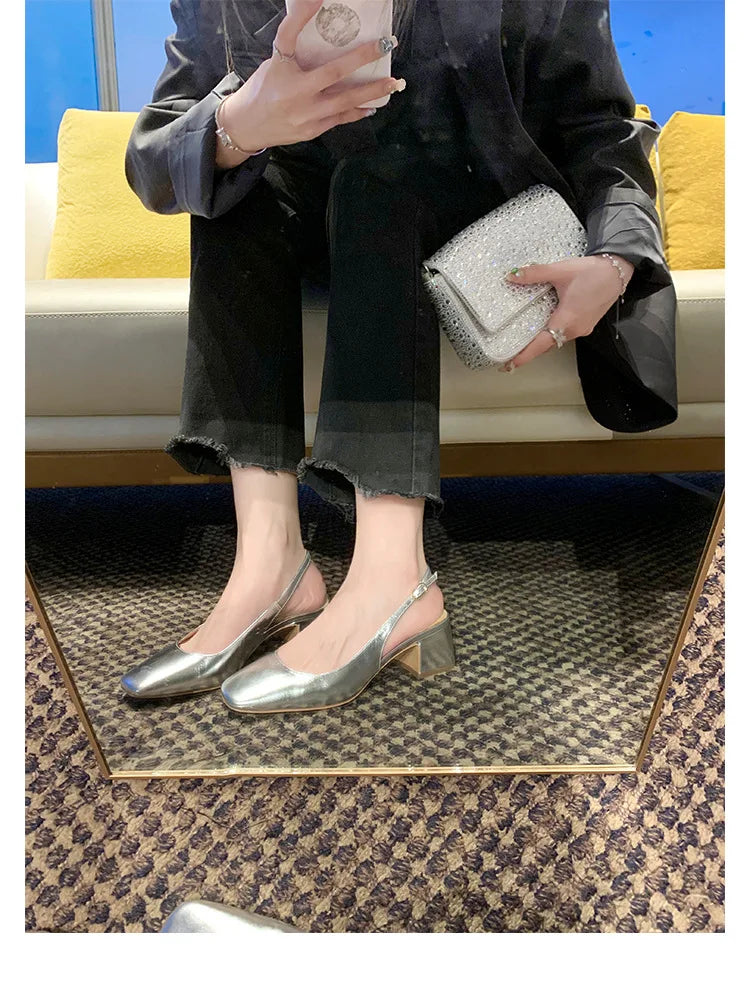 LBSFY -Fashion Spring Autumn Elegant Women Pumps Slip On Loafers Round Toe Square Heels Belt Buckle Casual Comfortable Shoes