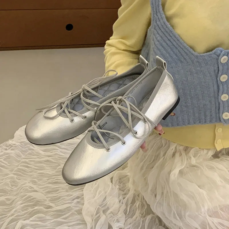 LBSFY  -Fashion Cross-tied Women Ballet Flats Dance Shoes Comfortable Female Shallow Footwear Round Toe Ladies Flats Shoes