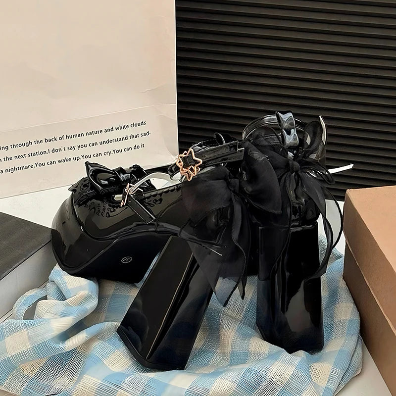 LBSFY -Platform High Heel Women's Mary Jane Shoes Fashion Butterfly-knot Shoes Spring Autumn Wedding Party Shoes