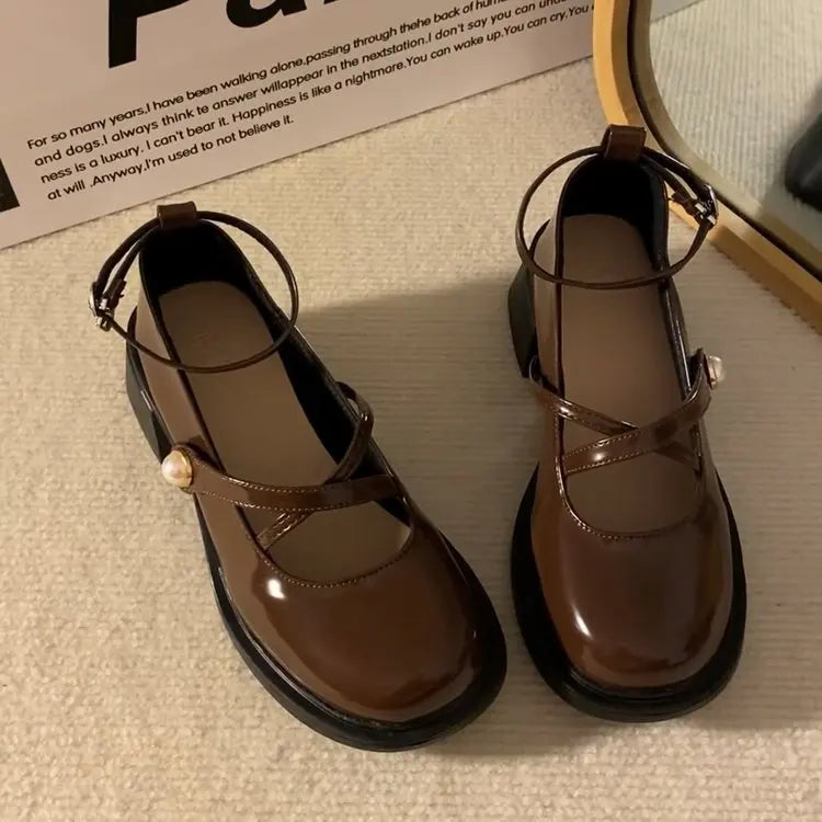 LBSFY -Women Loafers Retro Brown Mary Jane Shoes Women Pu Leather Thick Heels Lolita Shoes Woman Uniform Pumps Ankle Buckle Shoes