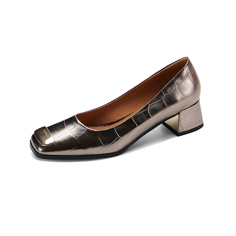 LBSFY  -  Chunky Heels Women's Casual Pumps Shoes Square Heels Women's Wedding Party Heels 35-40 Gold Solid Slip-On Women Heels Shoes