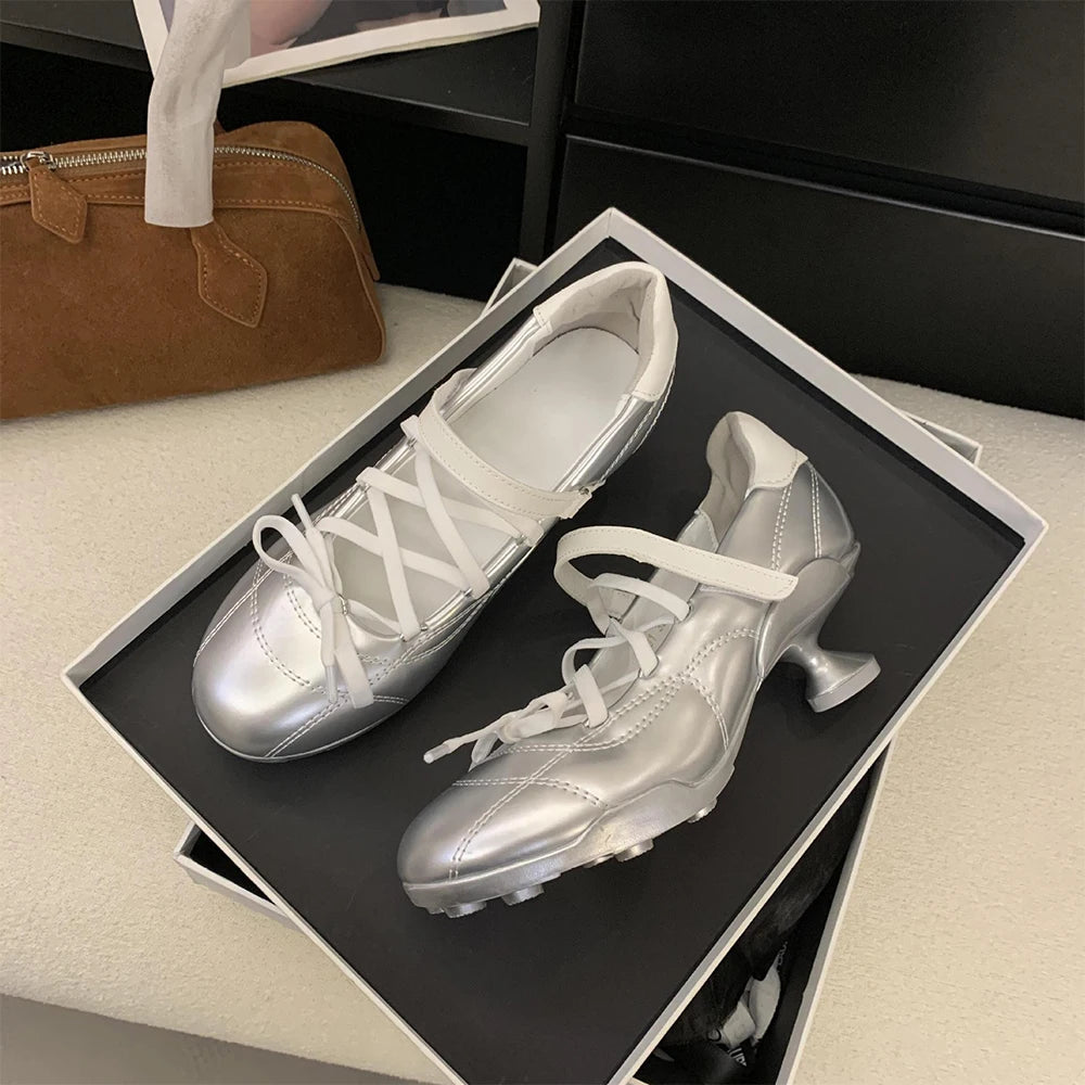 LBSFY -2025 New Sports Style Lace Up Ballet Shoes Women's Designer High Heels Mary Jane Dance Ballroom Party Prom Shoes 1.97 inch