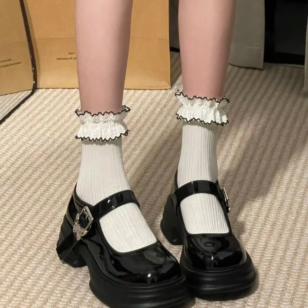 LBSFY -Lovely Girl Lolita Mary Janes,Female Students Mid Heels Butterfly Buckle Elevator Shoes
