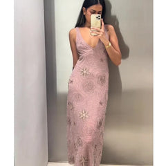LBSFY -Sexy Backless V-neck Sleeveless Sequins Beading Long Dress Deep V-neck Holiday Women Dress  New Slim Fashion Party Vestidos