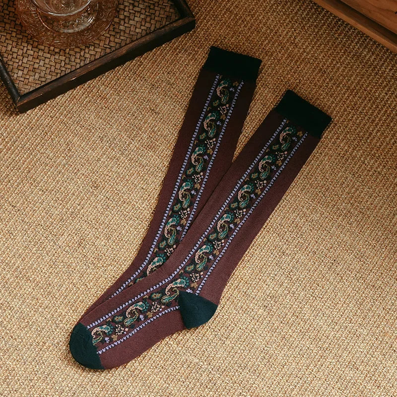 Lbsfy Japanese Kawaii Long Socks Stockings Women Ethnic Style Knee Socks Floral Embroidery Harajuku Vinage Girls Cute Socks Stockings