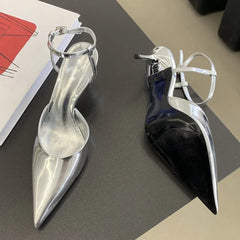 LBSFY -Spring Sexy Women Pointed Toe Pumps Fashion Ankle Buckle Strap Ladies Slingback Thin Low Heel Sandal Party Shoes