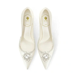 LBSFY  -  2024 Elegant Wedding Shoes Bridal Shoes White Rhinestone High Heels Bridesmaid Pumps