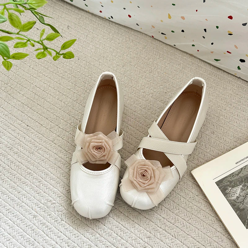 LBSFY -Spring Flower Women Flats Shoes Round Toe Ladies Casual Ballet Style Shoes Eelgant Leather Shoes