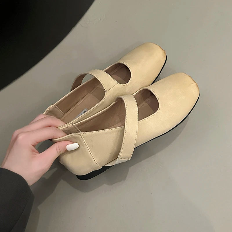 LBSFY -Square Toe Women Ballet Flats Shoes Fashion Shallow Elastic Band Spring Autumn Ladies Comfort Soft Sole Ballerina Shoes