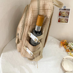 LBSFY -Casual Backpack, Trendy Brand Cotton and Linen Checkered Design School Bag, Good-Looking, Large-Capacity Lightweight Backpack for Junior High School and College Students