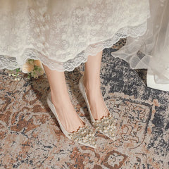 LBSFY  -  Small Size 32-43 Rhinestone Pearls High Heels Women Wedding Shoes Stiletto Heel Pointed Toe Banquet Shoes