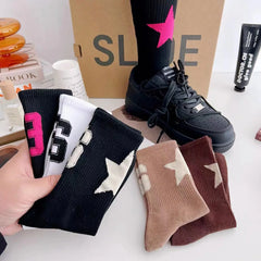 Lbsfy Women's Socks Mid-tube Spring Winter autumn Streetwear Cotton Star Print Ladies Socks Pack Girls Gift