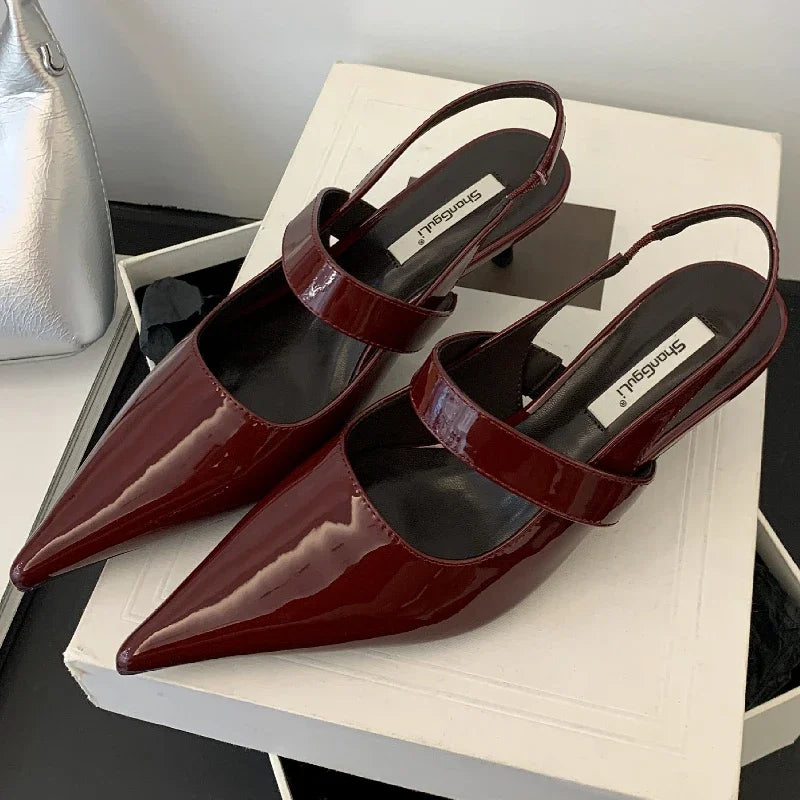 Lbsfy Fashion Slingback Sandals Female New Elegant Party Dress Shoes Sexy Red Office High Heels Mules Pointed Toe Pumps Women