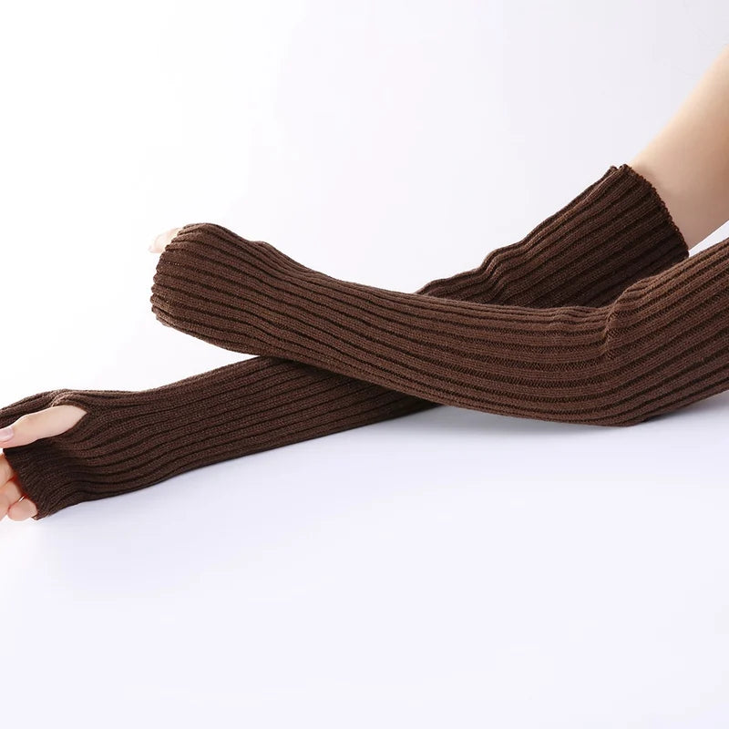 Lbsfy New Long Fingerless Gloves Womens Winter Warmer Knitted Arm Sleeve Fine Casual Soft Girl Goth Clothes Women Punk Gothic Gloves
