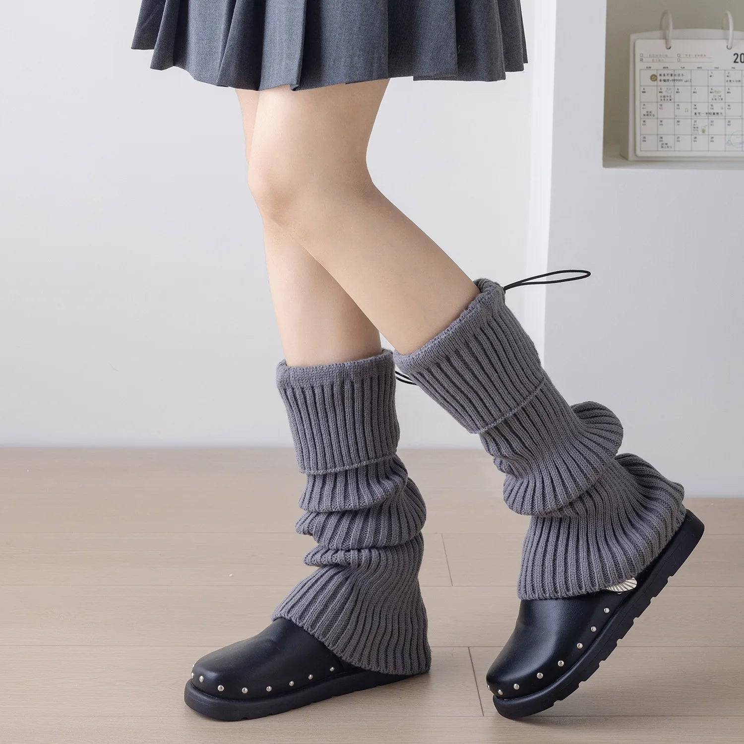 Lbsfy Elastic Drawstring Knitted Leg Socks Winter Warm Jk Leggings Stockings Korea Women Y2K Pile Socks Korea Women Calf Socks