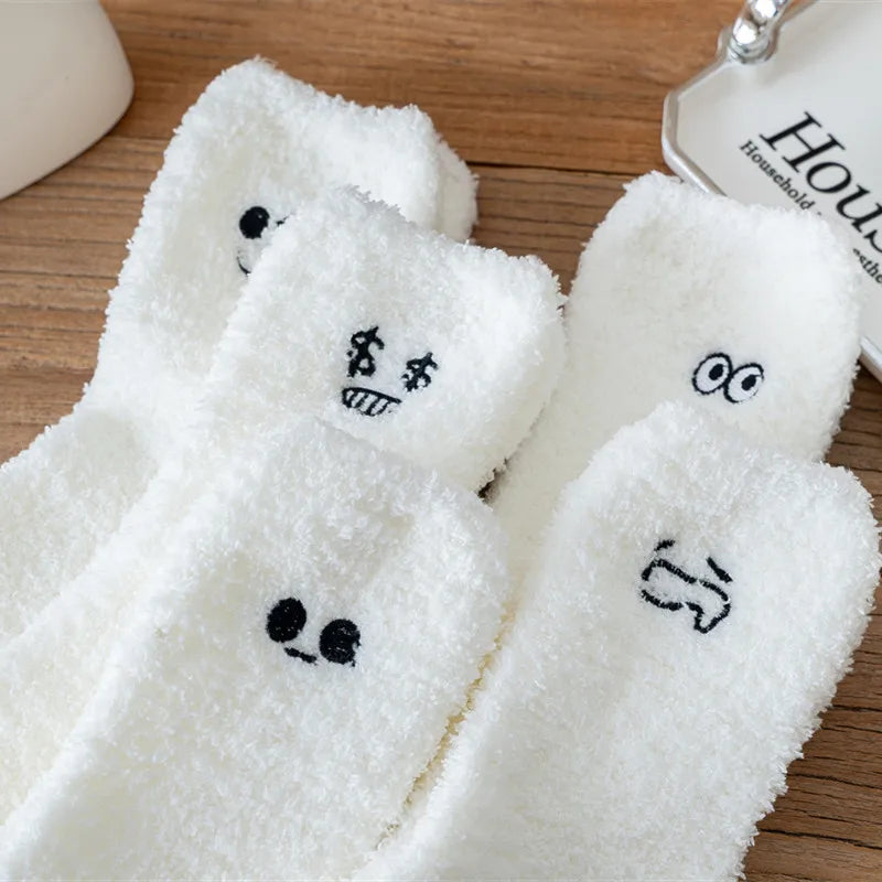 Lbsfy Socks Women White Graffiti Mink Fleece Socks Autumn Winter Short Mid-tube Crew Warm Coral Fleece Sleeping Kawaii Cute Soft Socks