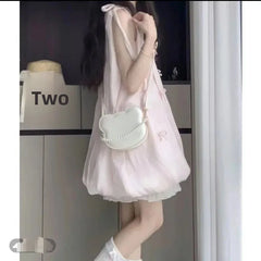 LBSFY -Sweet Pink Butterfly Knot Flower Bud Dress Women's Loose Slimming Short Skirt Summer New Style Student Mini Dress Casual Chic