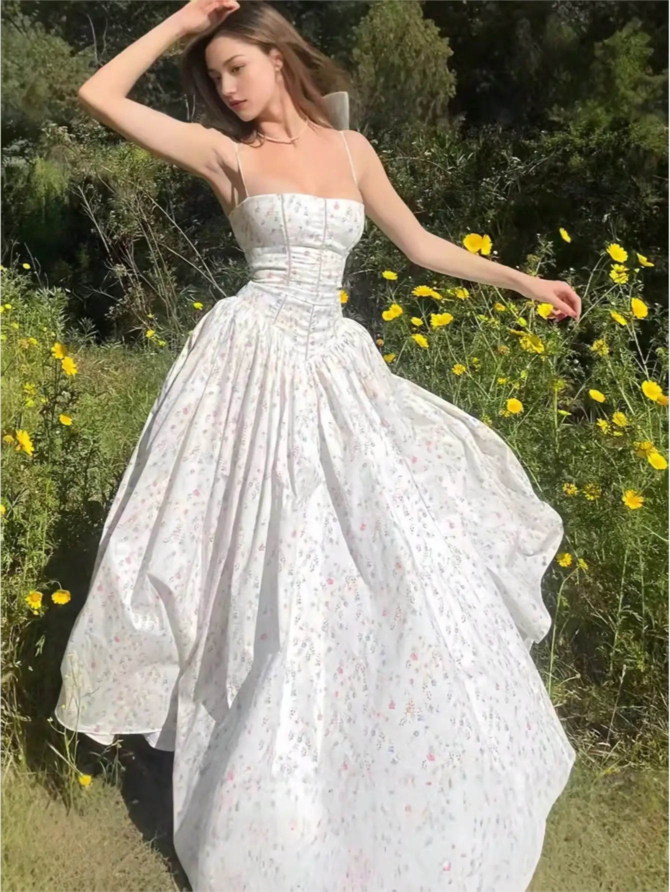 LBSFY -Floral Elegant Summer Korean Fashion Dress Romantic Graduation Beach Spaghetti Straps Robe Women Long Sling Dresses 2025 New