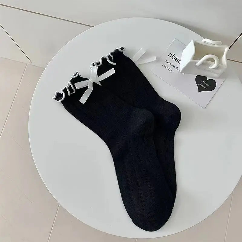 Lbsfy Women's Socks Summer Thin Mesh Breathable Comfortable Beutiful Mid-tube Japanese Girly Ballet Style Bow Jk Kawaii Socks