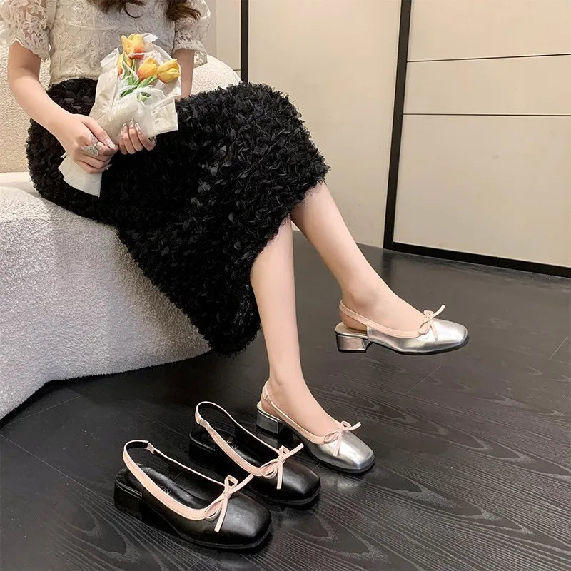LBSFY -Summer Women's Flats Sliver Boat Shoes Square Toe Slip on Flat Shoes for Woman Ballet Flats Comfortable Bow Women's Sandals
