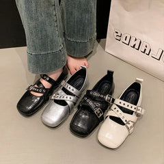 LBSFY -Designer Spring Women Mary Jane Shoes Fashion Square Toe Ladies Comfort Soft Sole Flats Women's Belt buckle Ballerinas Shoes