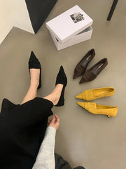 LBSFY  -  Pointed Toe Women Pumps 2025 New Arrivals Flock Dress Shoes Thin Mid Heels Shallow Slip On Party Pumps Casual Office Pumps 35-39