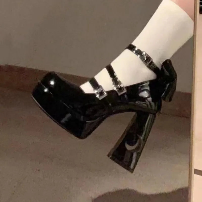 LBSFY -Spring Punk Thick Heel Mary Jane Lolita Shoes Woman Patent Leather Cosplay Shoes Y2k Chunky Platform High Heels Pumps